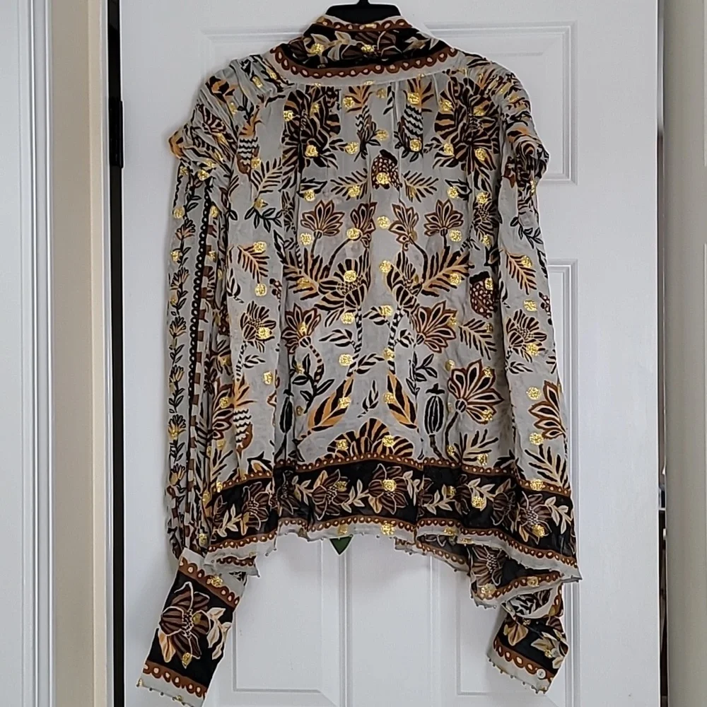 Farm Rio  Floral Tapestry Embroidered Bishop-Sleeve Blouse - Picture 5 of 10